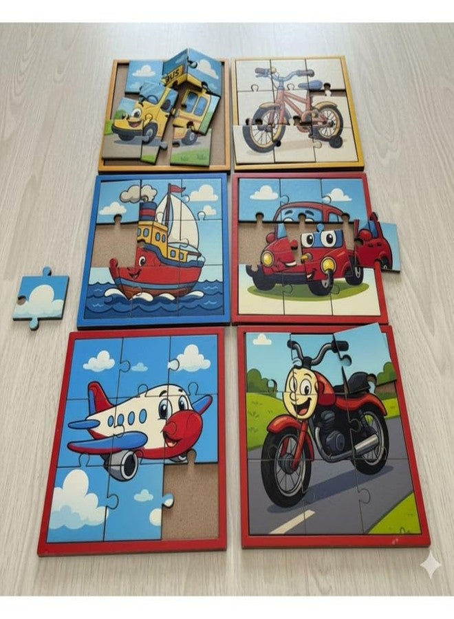 ESPtronics Pack of 6 Vehicle Jigsaw Puzzles for Kids Educational Learning STEM Montessori Puzzles for Ages 4-8 Transportation Jigsaw Puzzles with Car, Bus, Plane, Ship, Bike & Motorcycle - Image 2